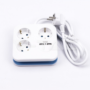 Trostruka prenosiva šuko utičnica + 2 USB, dužina kabla 1,4m, bijela