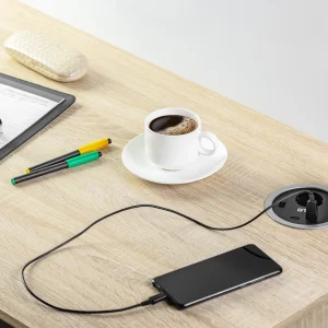 Ugradna utičnica 1 X ŠUKO i 2 X USB s 1.5m kabela srebrna - Slika 3