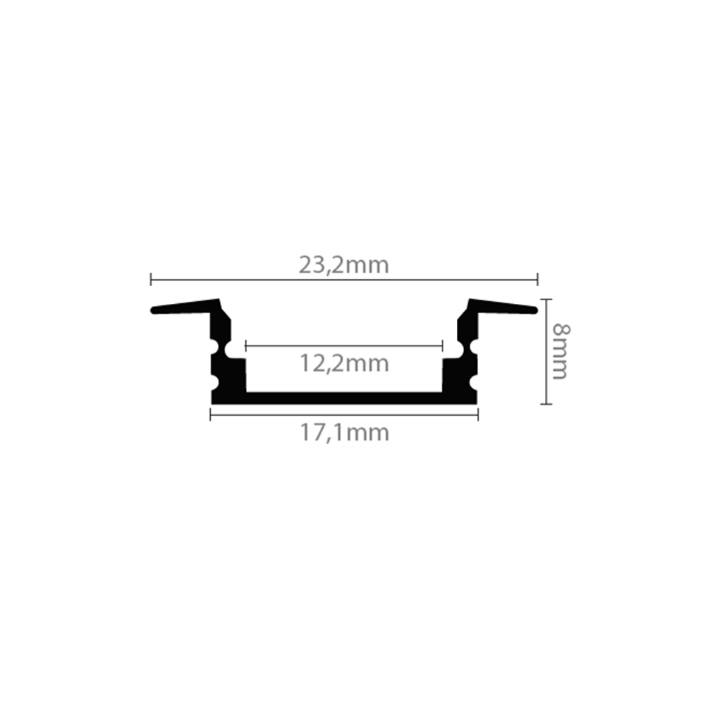 Aluminijski profil UGRADBENI 8mm x 17.1mm – 2m