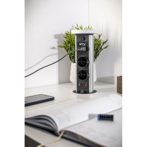 Konzola priključna ugradna Φ90mm sa svjetlom 2 X ŠUKO USB A+C wireless punjač crna CAMINO s kabelom