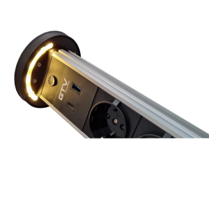 KONZOLA PRIKLJUČNA UGRADNA FI90MM SA SVJETLOM 2XŠUKO USB A+C WIRELESS PUNJAČ CRNA CAMINO S KABELOM