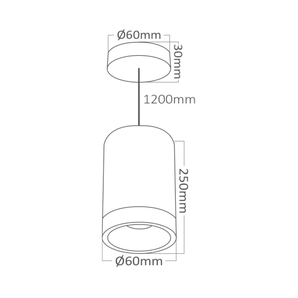 LED visilica BRY-BETA-6020-PD-RND-GU10-SPOTLIGHT dimenzije