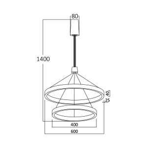 LED visilica LINA PD 2540 65W dimenzije