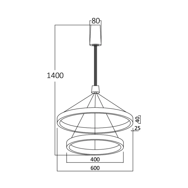 LED visilica LINA PD 2540 65W dimenzije