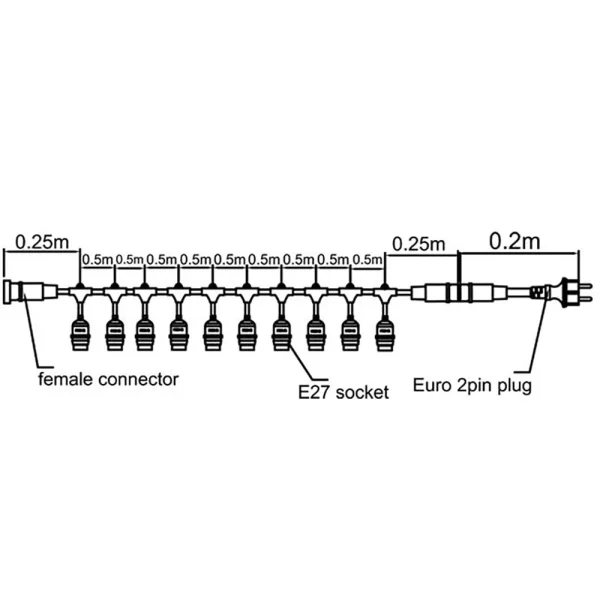 Rasvjetni lanac 230V 5M 10xE27