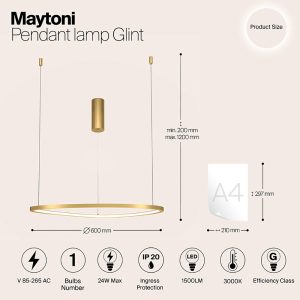 Maytoni visilica Glint zlatna dimenzije