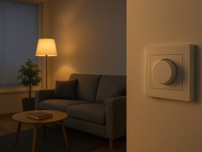 Dimmer za led rasvjetu na zidu s podnom lampom u pozadini